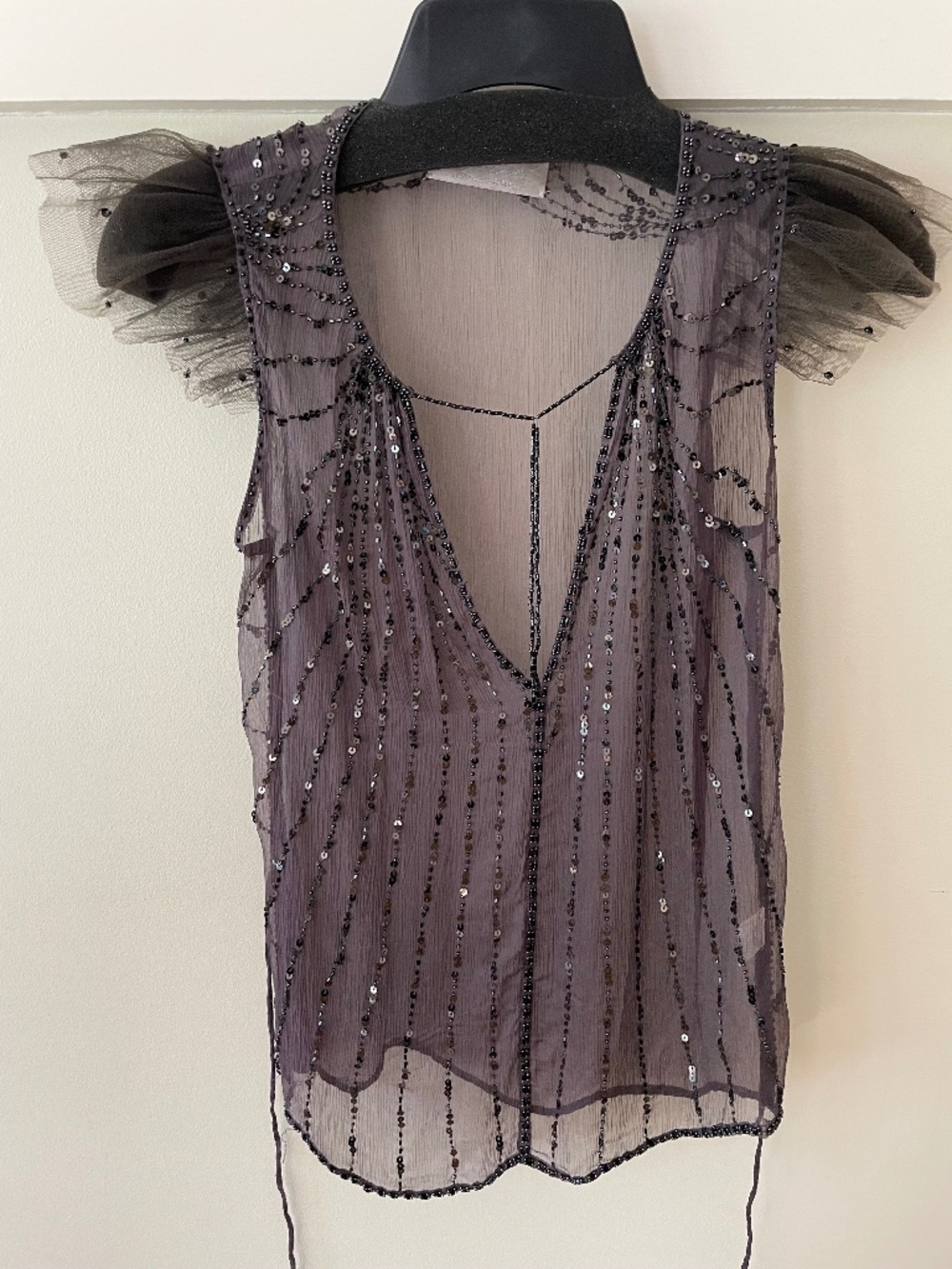 Vintage-Inspired Sheer Blouse with Intricate Beading & Sequins l size XS